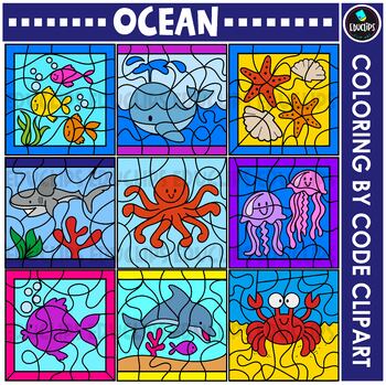 Ocean - Coloring By Code Clip Art Set {Educlips Clipart}
