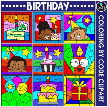 Birthday - Coloring By Code Clip Art Set {Educlips Clipart}
