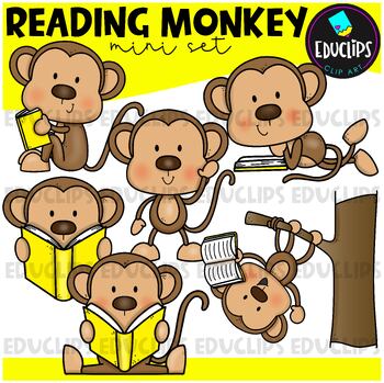 Reading Monkey Clip Art Mini Set {Educlips Clipart}