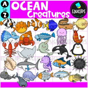 Ocean Creatures A to Z | Alphabet Clip Art Set {Educlips Clipart}