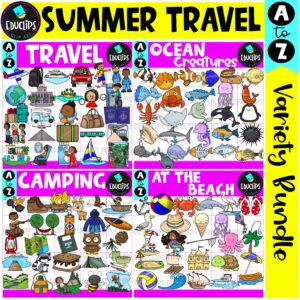 A to Z | Summer Travel Alphabet Clip Art Variety Bundle {Educlips Clipart}
