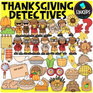 Thanksgiving Detectives Kids Clipart Set {Educlips}