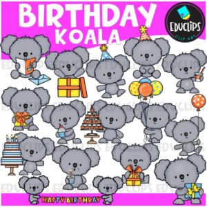Birthday Koala | Koala Party Clipart Set {Educlips Clipart}
