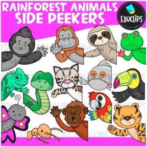 Rainforest Animals Side Peekers Clipart Bundle {Educlips Clipart}