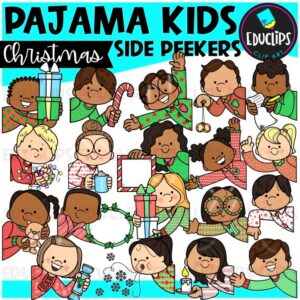 Pajama Kids Christmas Side Peekers Clipart | Holiday PJ Kids {Educlips}