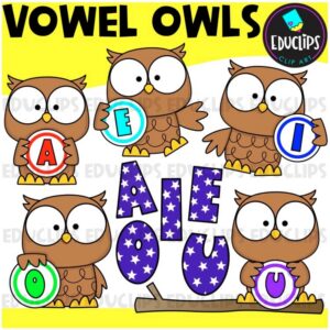 Vowel Owls Clipart Mini Set {Educlips Clipart}