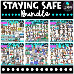 Staying Safe Clip Art Bundle | Road, Internet, Sports & Travel Safety {Educlips}