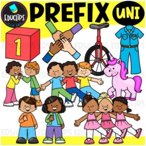Prefix UNI Clipart Set for Word Study, Phonics & Vocabulary {Educlips}