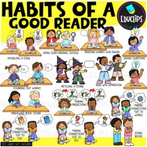 Habits of a Good Reader Clipart – Reading Strategies, Literacy Skills {Educlips}