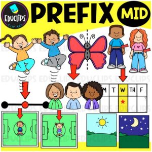 MID- Prefix Clip Art | ELA Vocabulary, Word Study Graphics {Educlips Clipart}