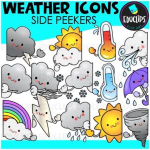 Weather Clip Art | Side Peekers, Sun, Clouds, Rain, Snow & Weather Icons