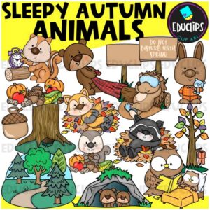 Sleepy Autumn Animals Clipart Clipart Set {Educlips Clipart}