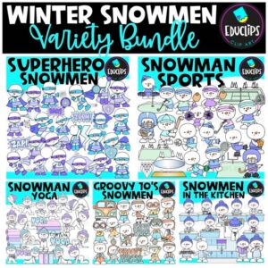Winter Snowmen Clipart Growing Bundle | 5 Fun Themes {Educlips}