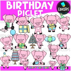 Birthday Piglet | Cheerful Piglet Party Clipart Set {Educlips Clipart}