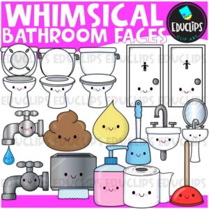 Whimsical Bathroom Faces Clipart Set {Educlips Clipart}
