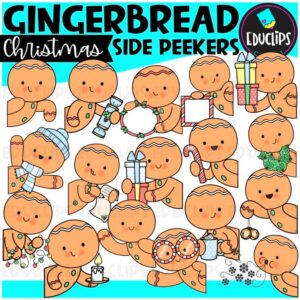 Gingerbread Christmas Side Peeker Clipart | Festive Holiday Characters{Educlips}