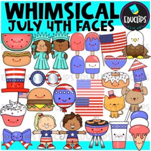July 4th Whimsical Faces Clip Art Set {Educlips}