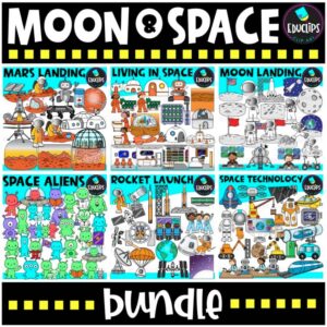 Space Clipart Bundle | Moon Landing, Mars, Rockets, Astronauts, Alien, Educlips