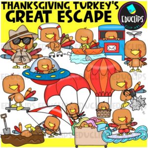 Thanksgiving Turkey's Great Escape Clip Art Set {Educlips Clipart}