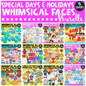 Whimsical Faces Special Days & Holidays Clip Art Bundle {Educlips Clipart}