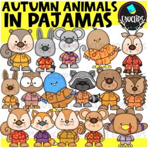 Autumn Animals in Pajamas Clipart Set {Educlips Clipart}