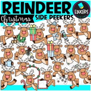 Reindeer Christmas Side Peeker Clipart Set – Cute Holiday Characters {Educlips}