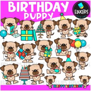 Birthday Puppy | Playful Puppy Party Clipart Set {Educlips Clipart}