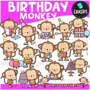 Birthday Monkey | Monkey Party Clipart Set {Educlips Clipart}