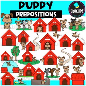 Prepositions Clip Art – Puppy Theme | Positional Words {Educlips Clipart}