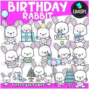 Birthday Rabbit | Happy Bunny Party Clipart Set {Educlips Clipart}