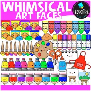 Whimsical Art Faces Clipart Set {Educlips Clipart}