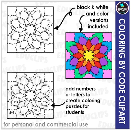Flowers Mini Set | Coloring By Code Clip Art {Educlips {Educlips ...