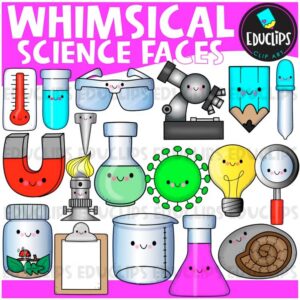 Whimsical Science Faces Clipart Set {Educlips Clipart}
