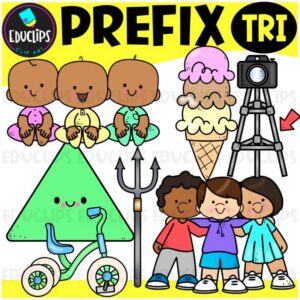 Prefix TRI Clipart Set for Word Study, Phonics & Vocabulary {Educlips}