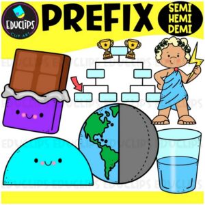 Prefix SEMI, HEMI, DEMI Clipart Set for Word Study, Phonics & Vocab {Educlips}