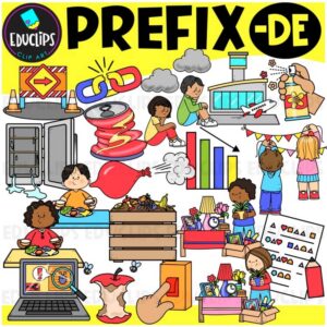 Prefix DE Clipart Set for Word Study, Phonics & Vocabulary {Educlips}